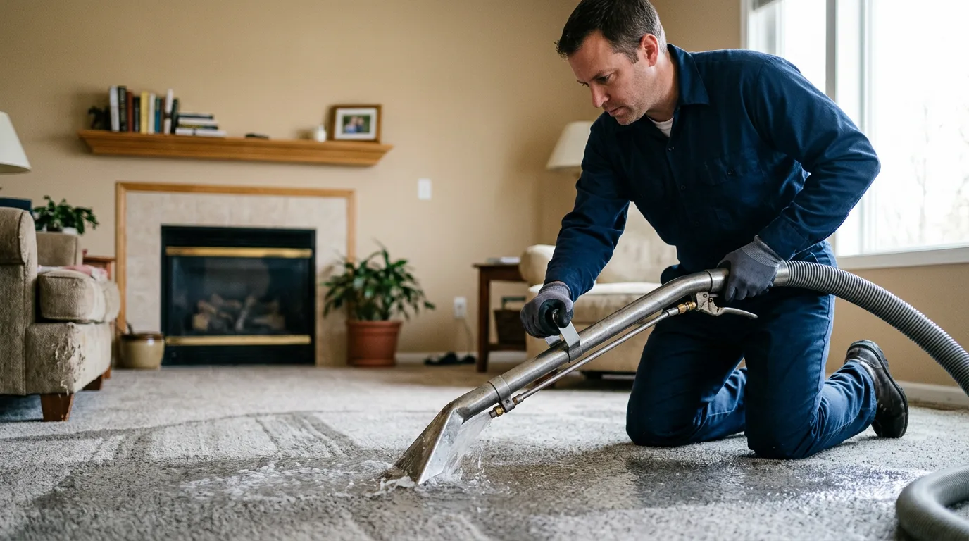 Water damage restoration technician working near Worthington, KY